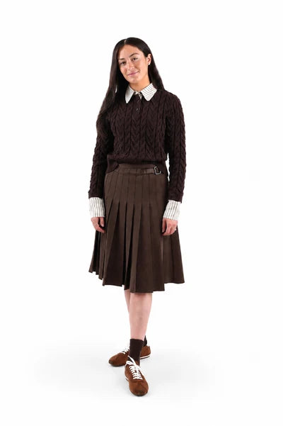 NUE-NUA7082 27" BROWN NOCTURNE PLEATED SKIRT