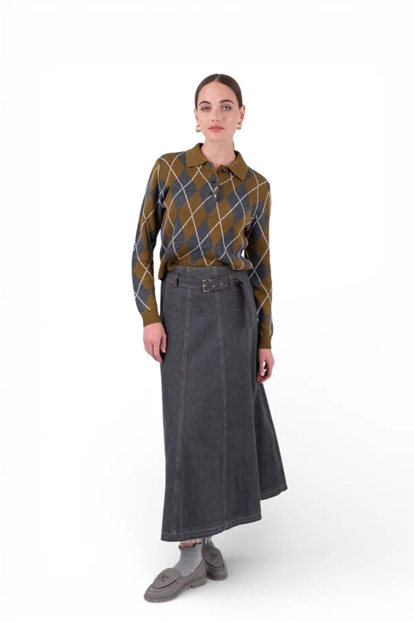 NUE-NUA7106 GREY AURELLE BELT SKIRT