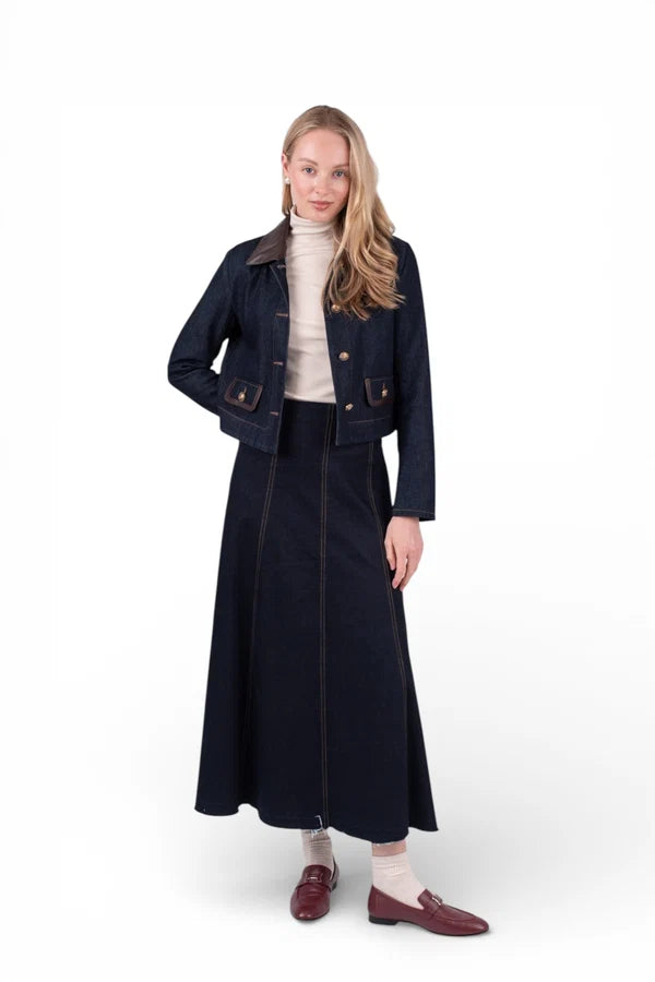 NUE-NUA7106 NAVY DENIM AURELLE BELT SKIRT
