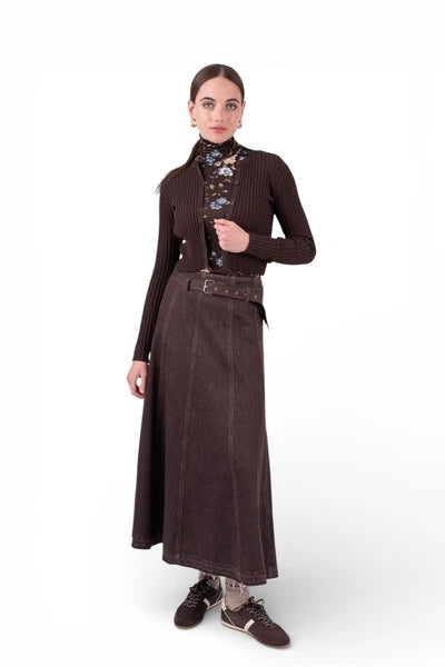 NUE-NUA7106 WASHED CHOCOLATE AURELLE BELT SKIRT XX