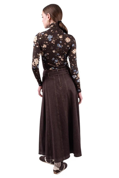 NUE-NUA7106 WASHED CHOCOLATE AURELLE BELT SKIRT XX