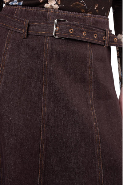 NUE-NUA7106 WASHED CHOCOLATE AURELLE BELT SKIRT XX