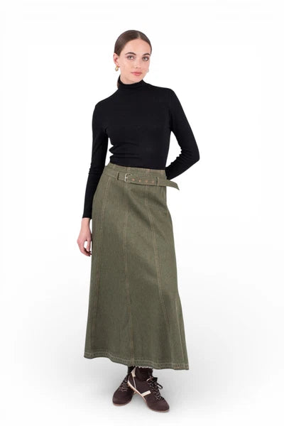 NUE-NUA7106 OLIVE AURELLE BELT SKIRT