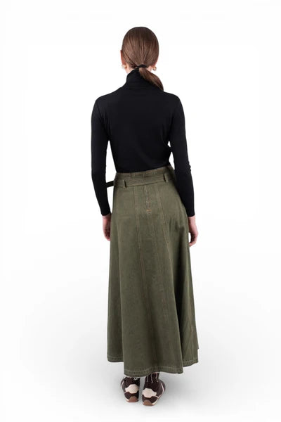 NUE-NUA7106 OLIVE AURELLE BELT SKIRT