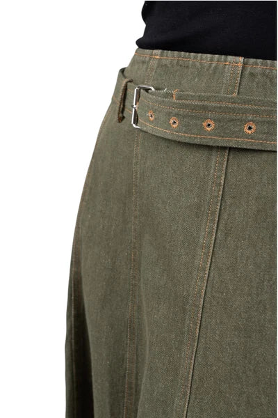 NUE-NUA7106 OLIVE AURELLE BELT SKIRT