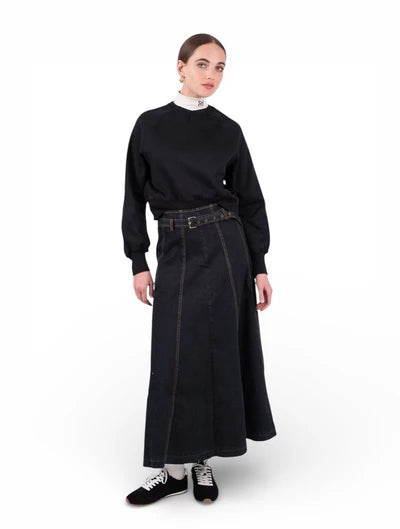 NUE-NUA7106 BLACK DENIM AURELLE BELT SKIRT
