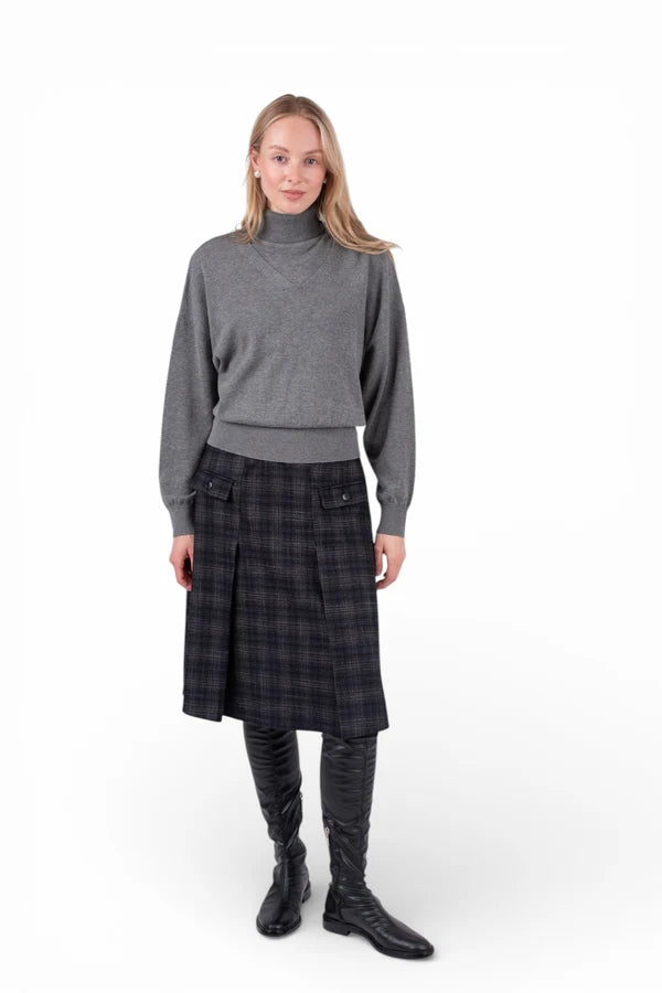 NUE-NUA7109 MID GREY BELLE HIGH NECK TOP