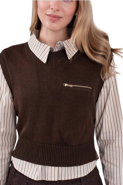 NUE-NUA7114 BROWN CLAIRE STRIPED BLOUSE