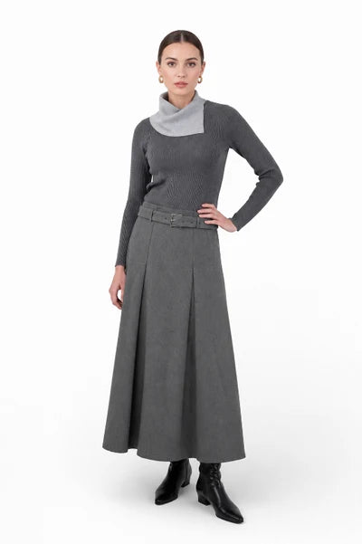 NUE-NUA7094 GREY ELYRE PLEATED SKIRT