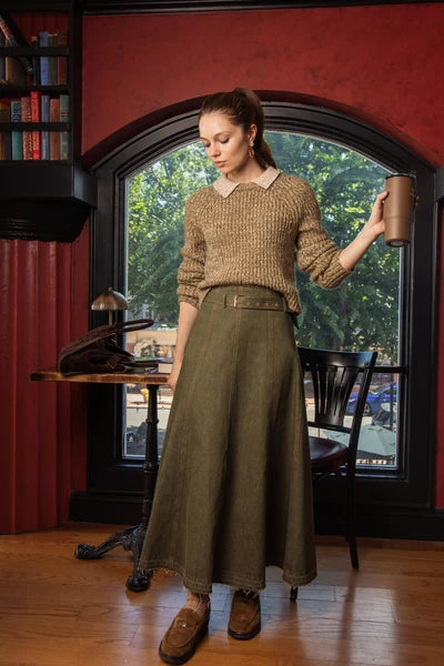 NUE-NUA7106 OLIVE AURELLE BELT SKIRT