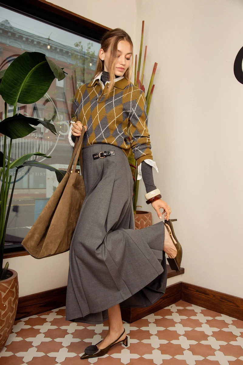 MUN-MNA7108 GUNMETAL LUCIE BUCKLE SKIRT