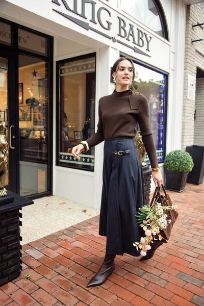 MUN-MNA7108 NAVY&BROWN LUCIE BUCKLE SKIRT