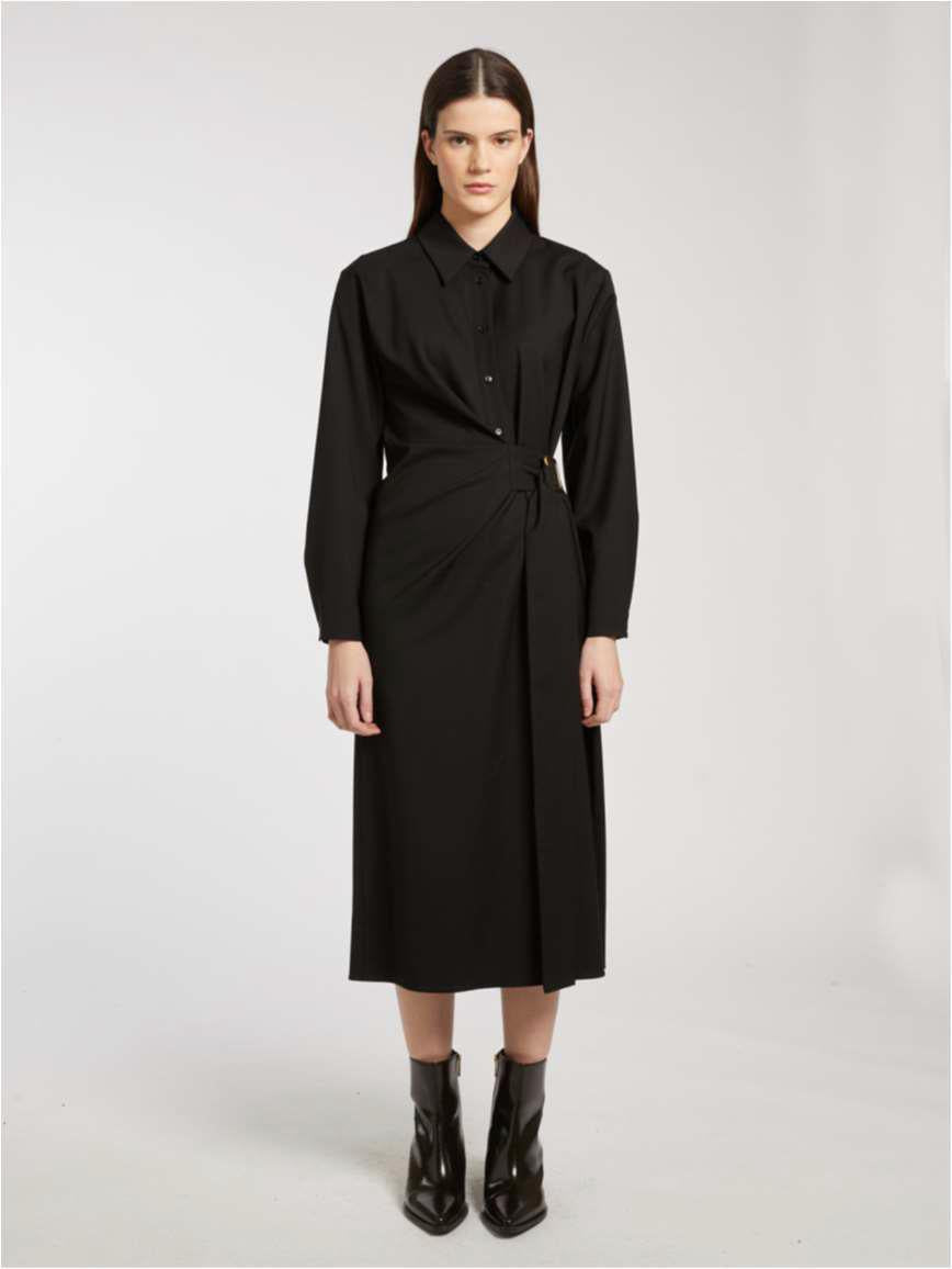 MRL-252322609 VALAIS BLACK GATHERED SHIRT DRESS