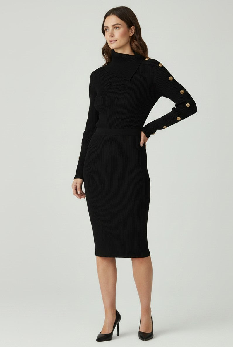 ELS-MK03S66 BLACK BUTTON HIGH NECK TOP