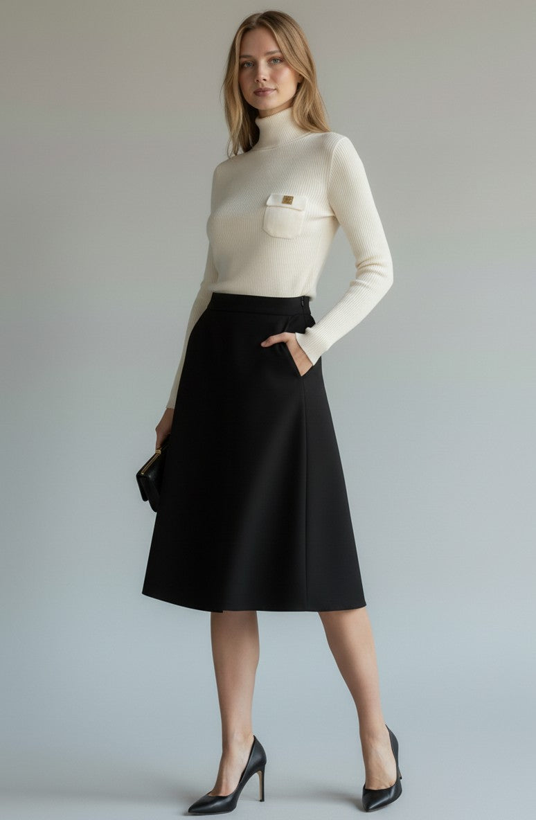 ELS-MK05B66 IVORY POCKET TURTLENECK
