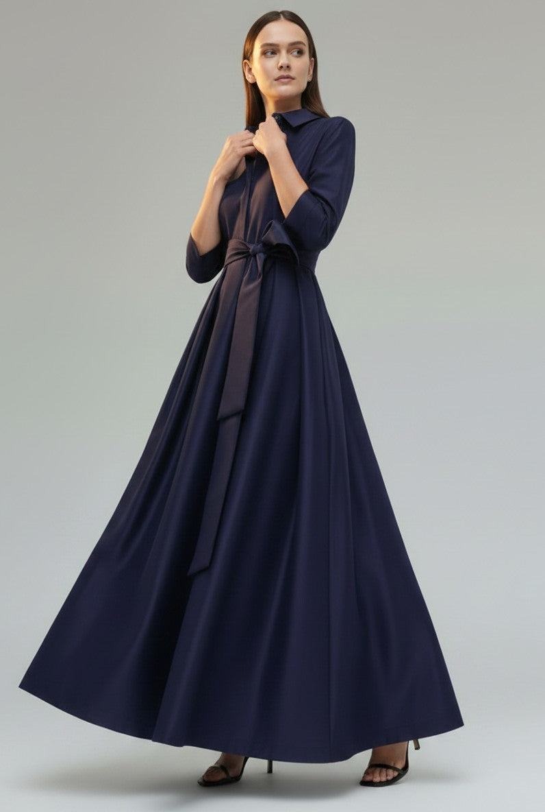 SMK-JULIP NAVY TAFFETA BELT DRESS