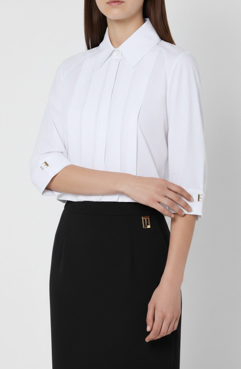 ELS-CA17766 WHITE PLEATED CROP BLOUSE