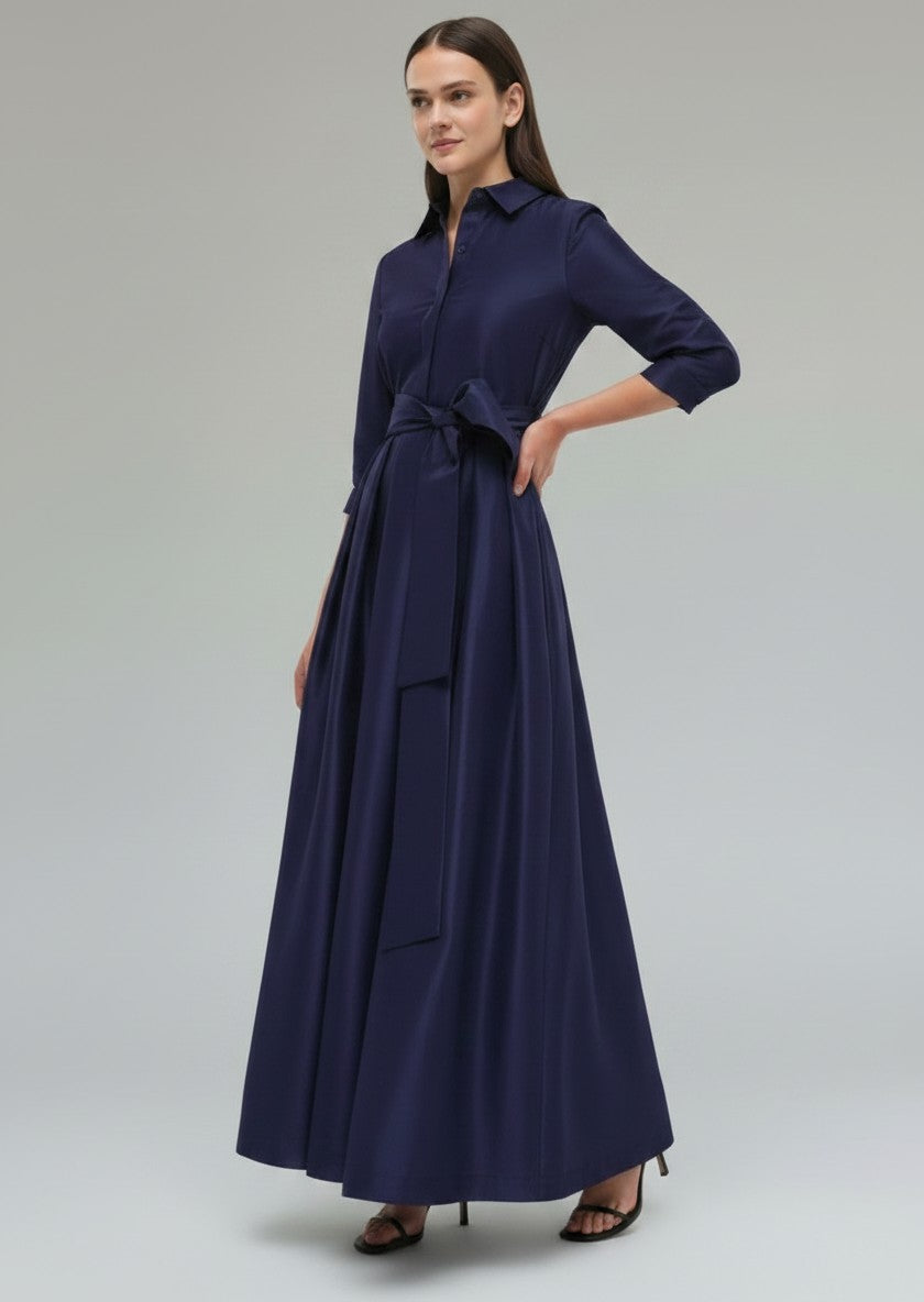 SMK-JULIP NAVY TAFFETA BELT DRESS