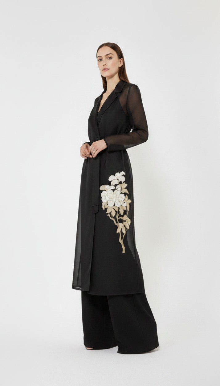 MAX-26161210 MSEVODKA BLACK ORGANZA OVERCOAT