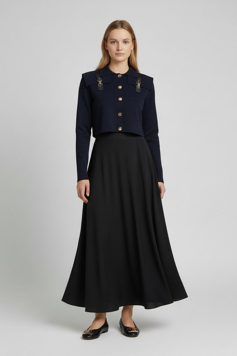 ALZ-T268 NAVY BUCKLE KNIT TOP