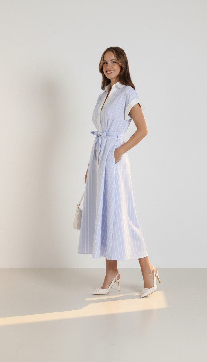 ELW-60480JR BLUE STRIPED DRESS