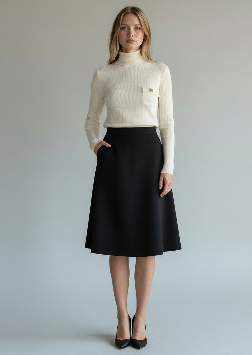 ELS-MK05B66 IVORY POCKET TURTLENECK