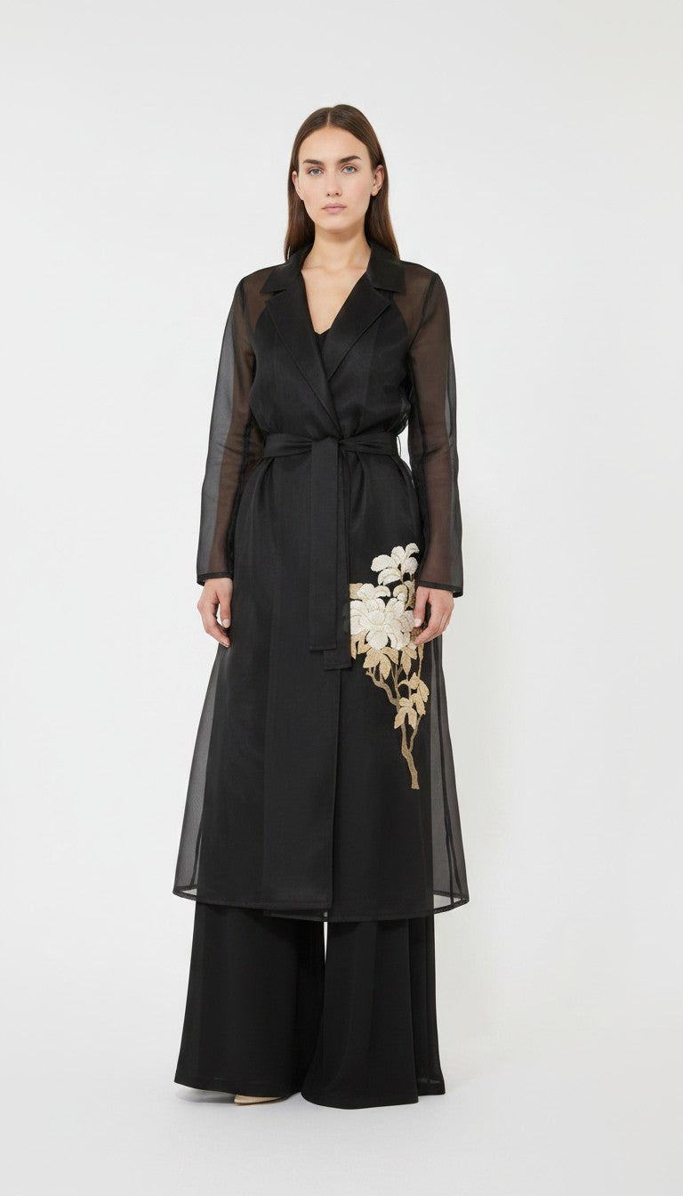MAX-26161210 MSEVODKA BLACK ORGANZA OVERCOAT