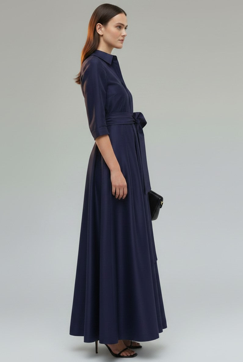 SMK-JULIP NAVY TAFFETA BELT DRESS