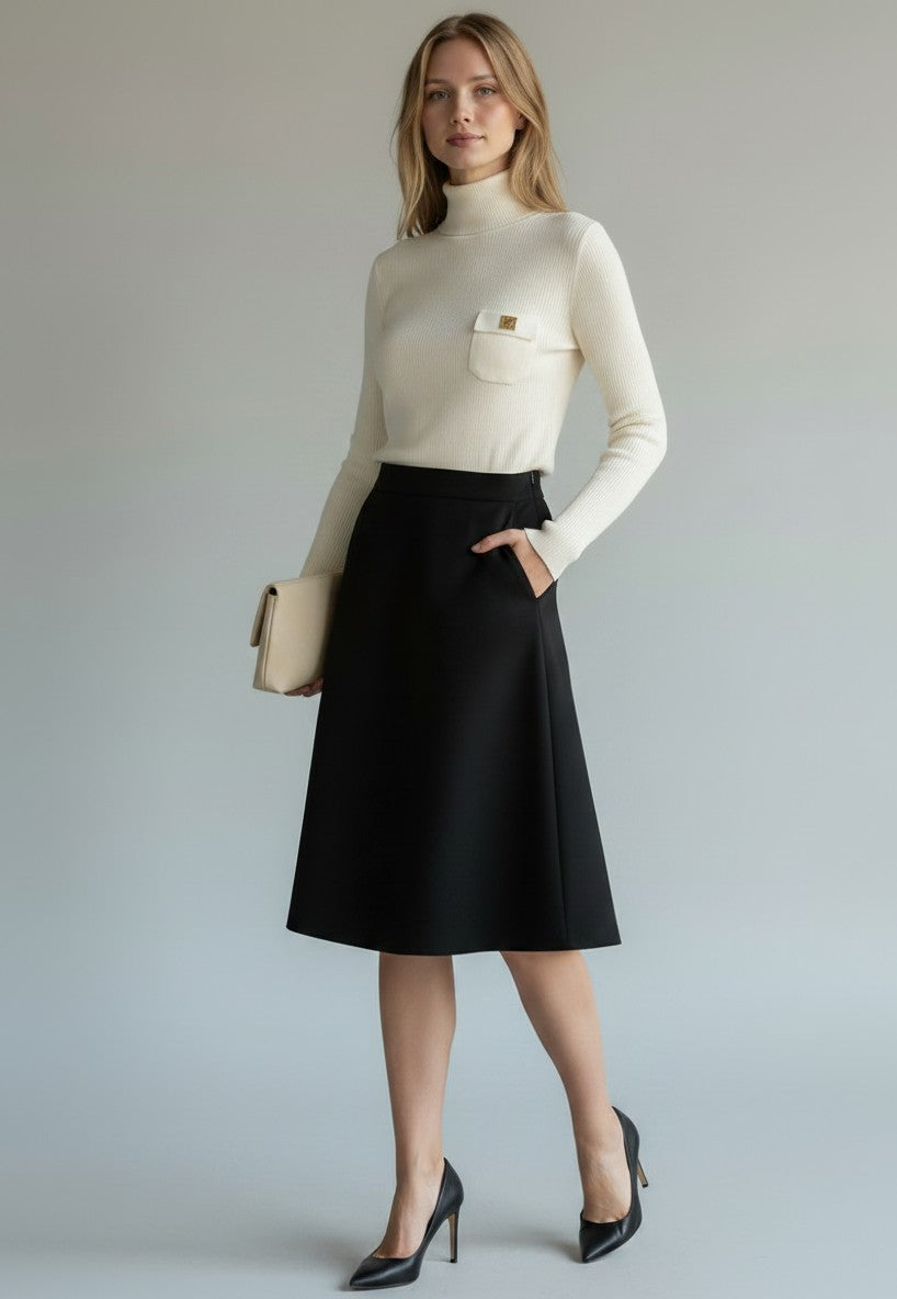 ELS-MK05B66 IVORY POCKET TURTLENECK