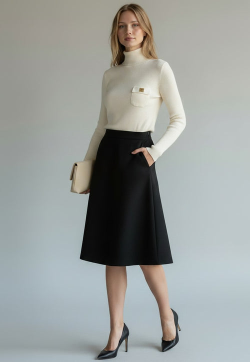 ELS-MK05B66 IVORY POCKET TURTLENECK