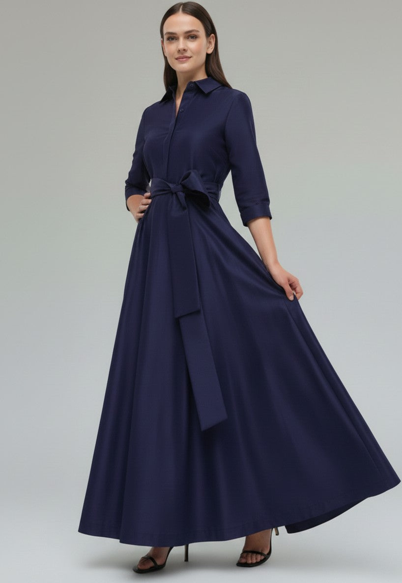 SMK-JULIP NAVY TAFFETA BELT DRESS