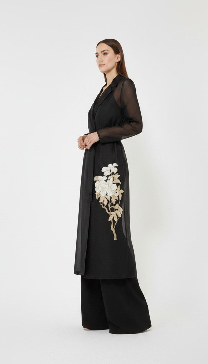 MAX-26161210 MSEVODKA BLACK ORGANZA OVERCOAT