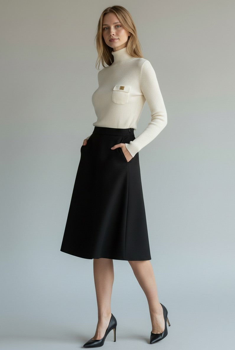 ELS-MK05B66 IVORY POCKET TURTLENECK