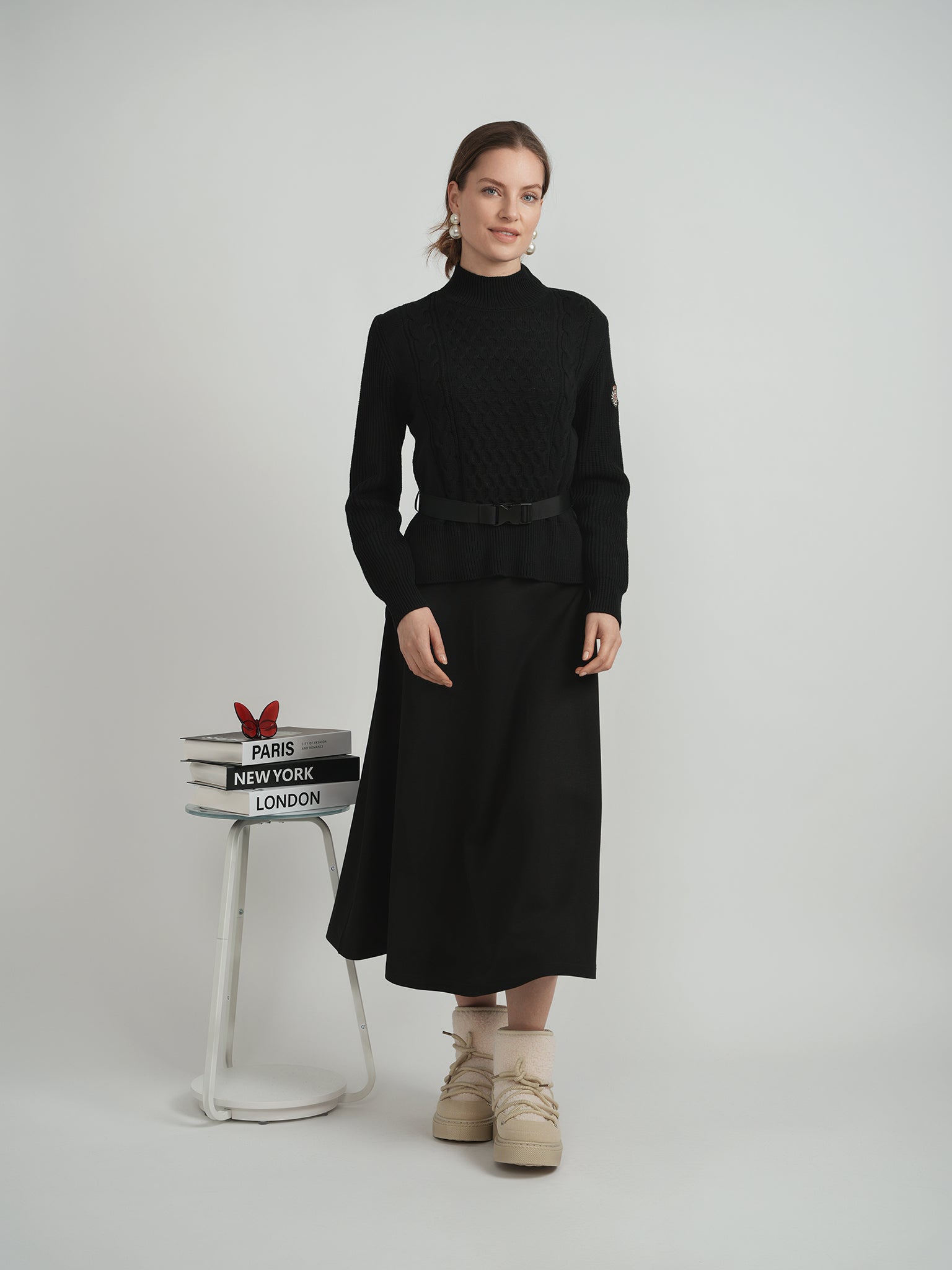 DEJ-WB4CM1035TE BLACK KNIT BELT TOP