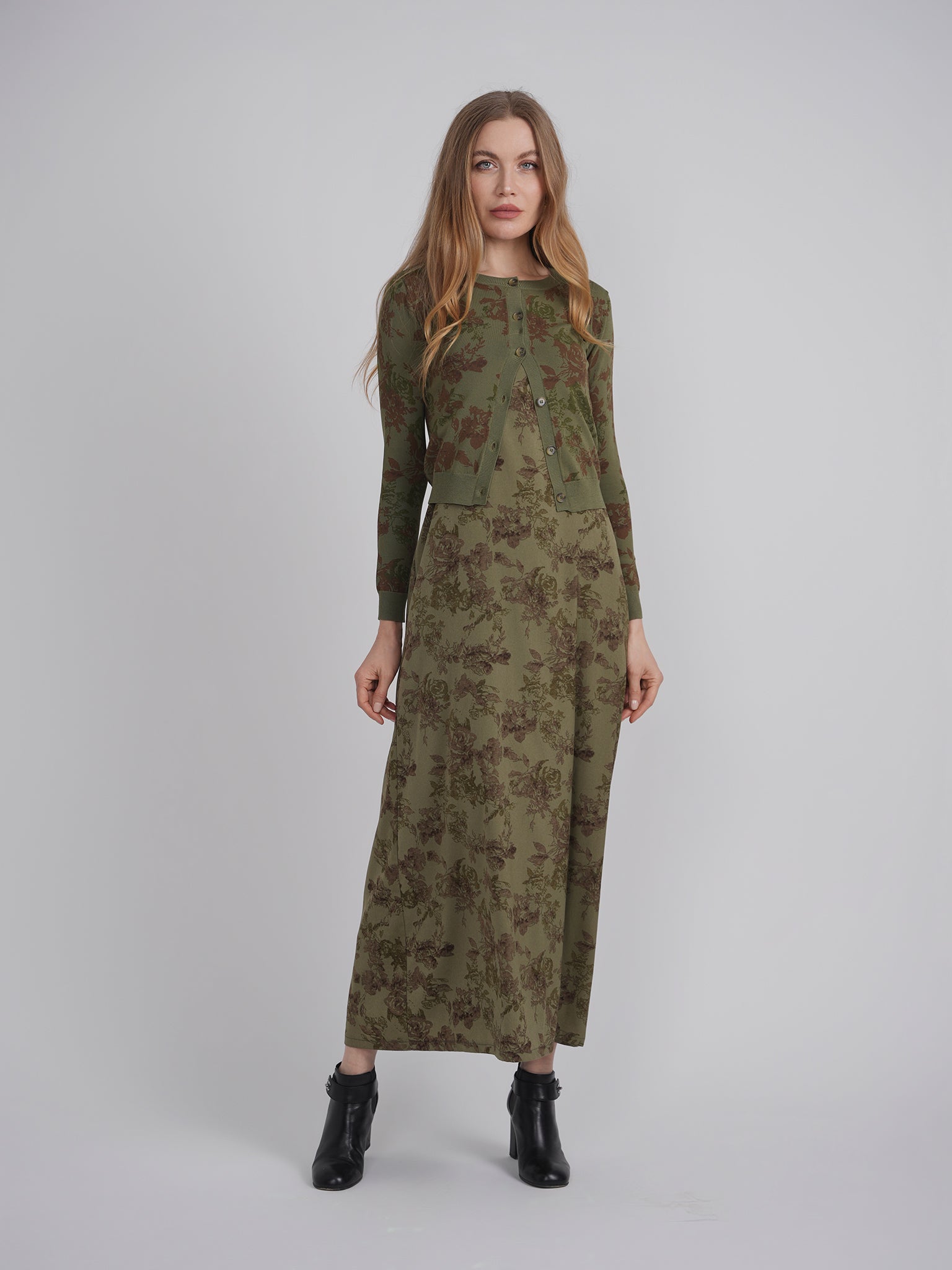 DEJ-WB4CM1086CM OLIVE PRINT CARDI SET