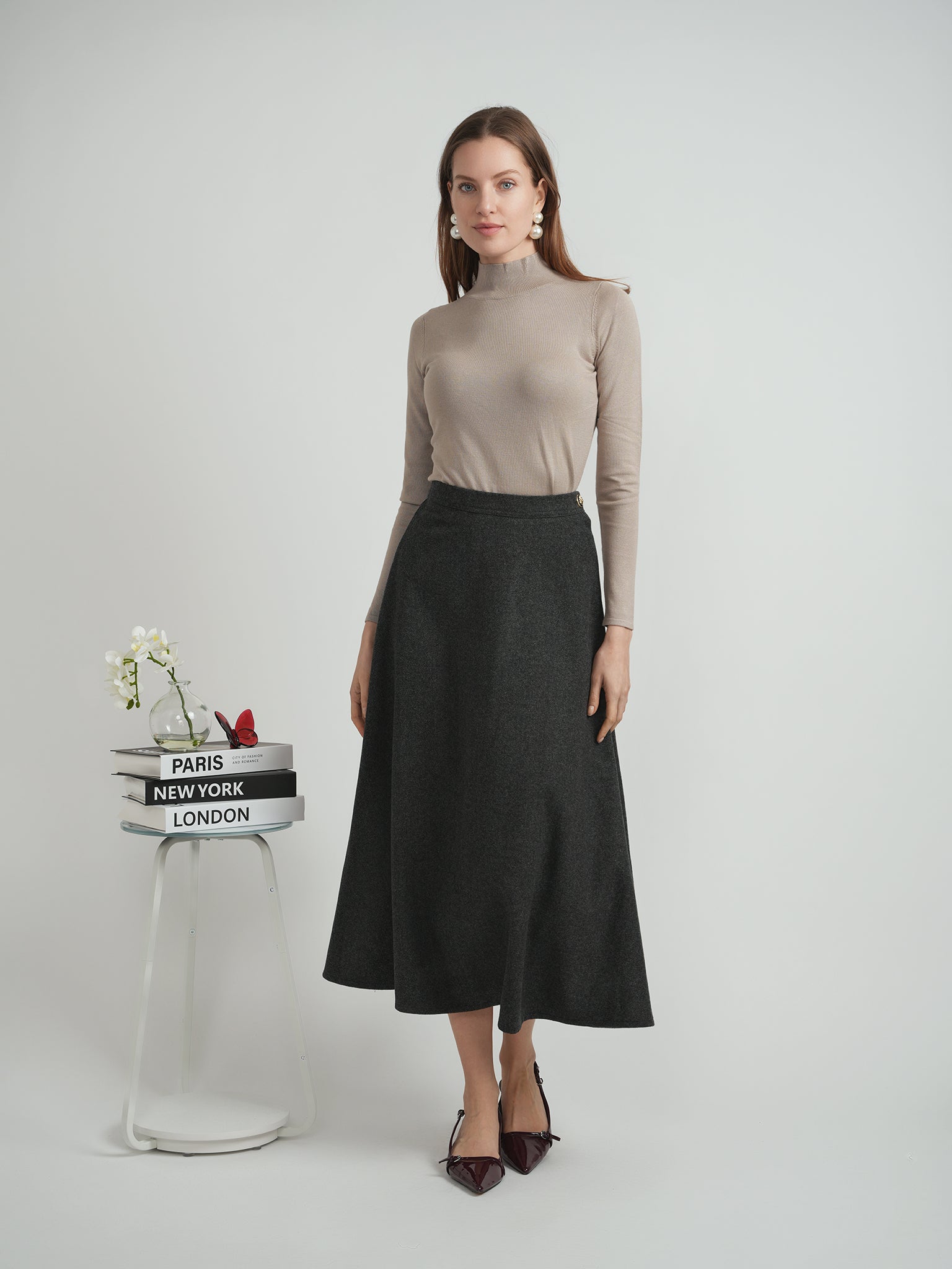 DEJ-WB5CM1700SM CHARCOAL BUTTON SKIRT
