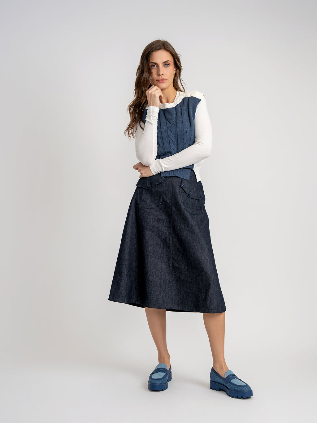 GIN-WB5CPT7284 GREY&POWDER CABLE KNIT VEST