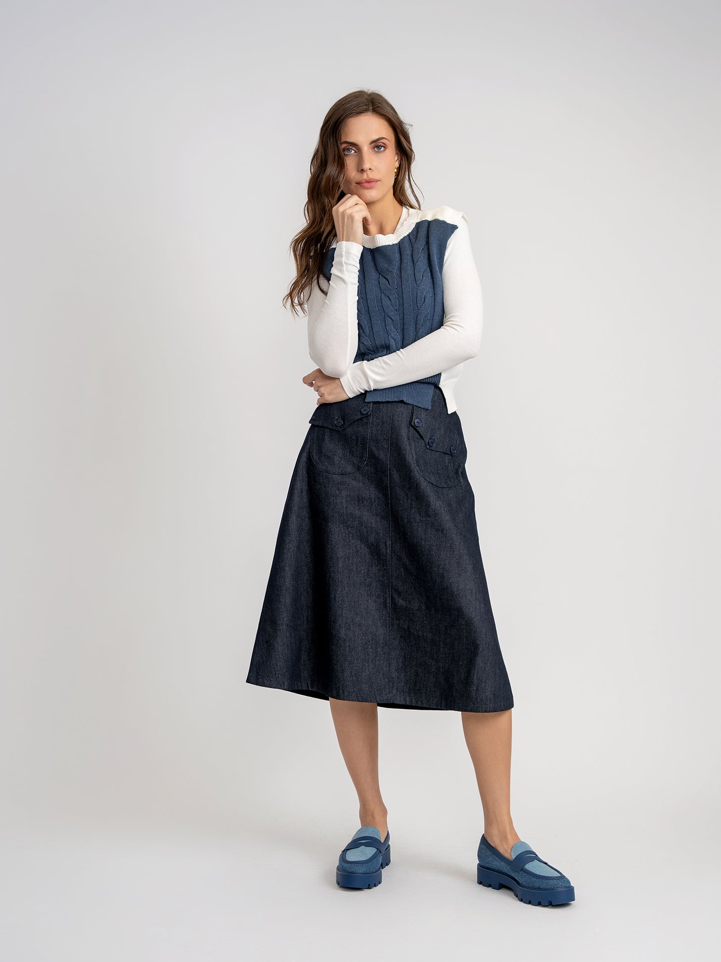 GIN-WB5CPT7284 GREY&POWDER CABLE KNIT VEST