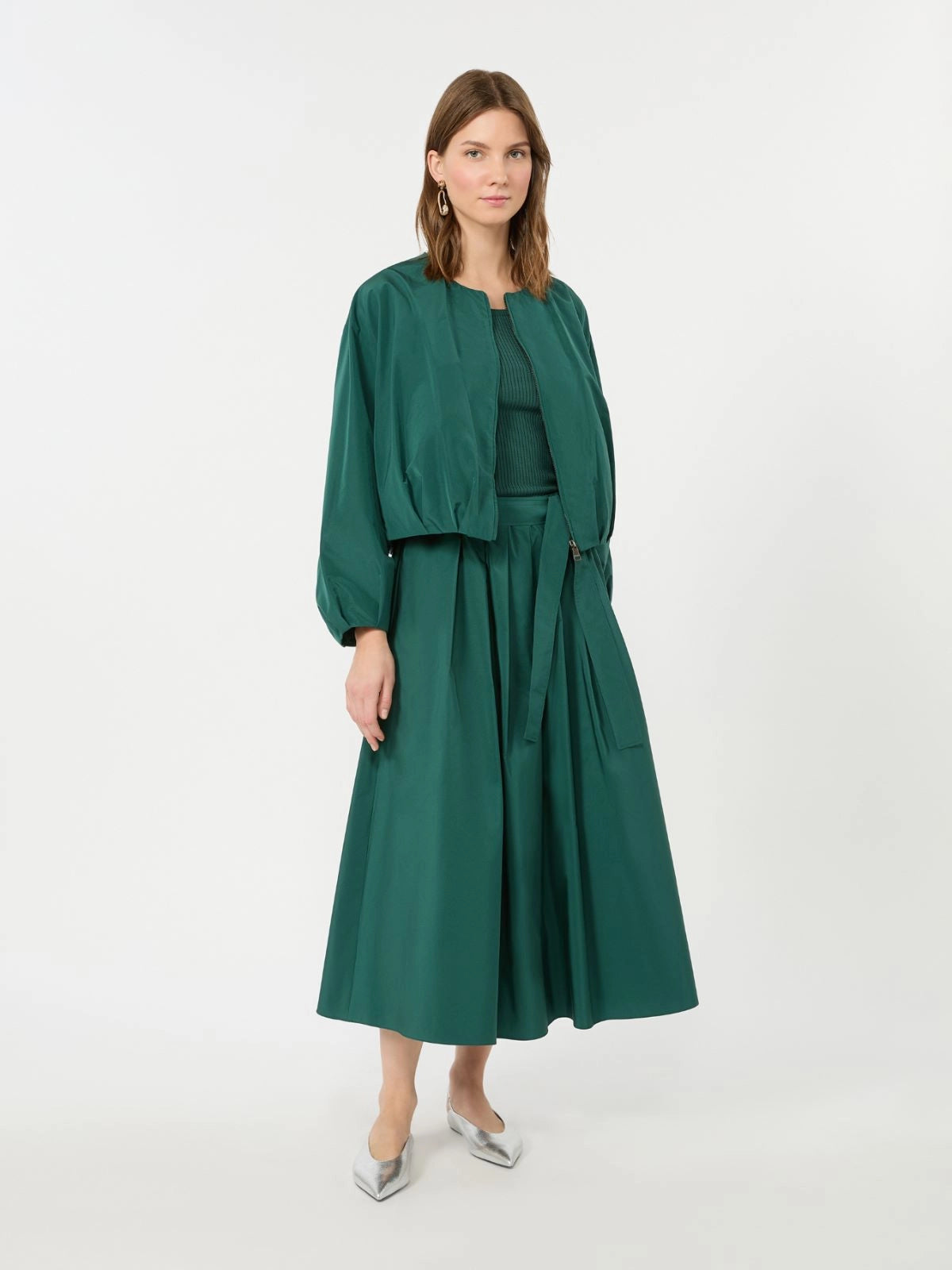 WKD-6510604 WKDALPACA DARK GREEN TAFFETA SKIRT