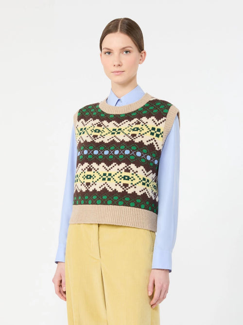 WKD-262535603 WKDSAVANA GREEN GEOMETRIC VEST