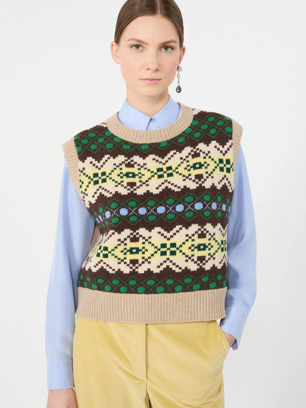 WKD-262535603 WKDSAVANA GREEN GEOMETRIC VEST
