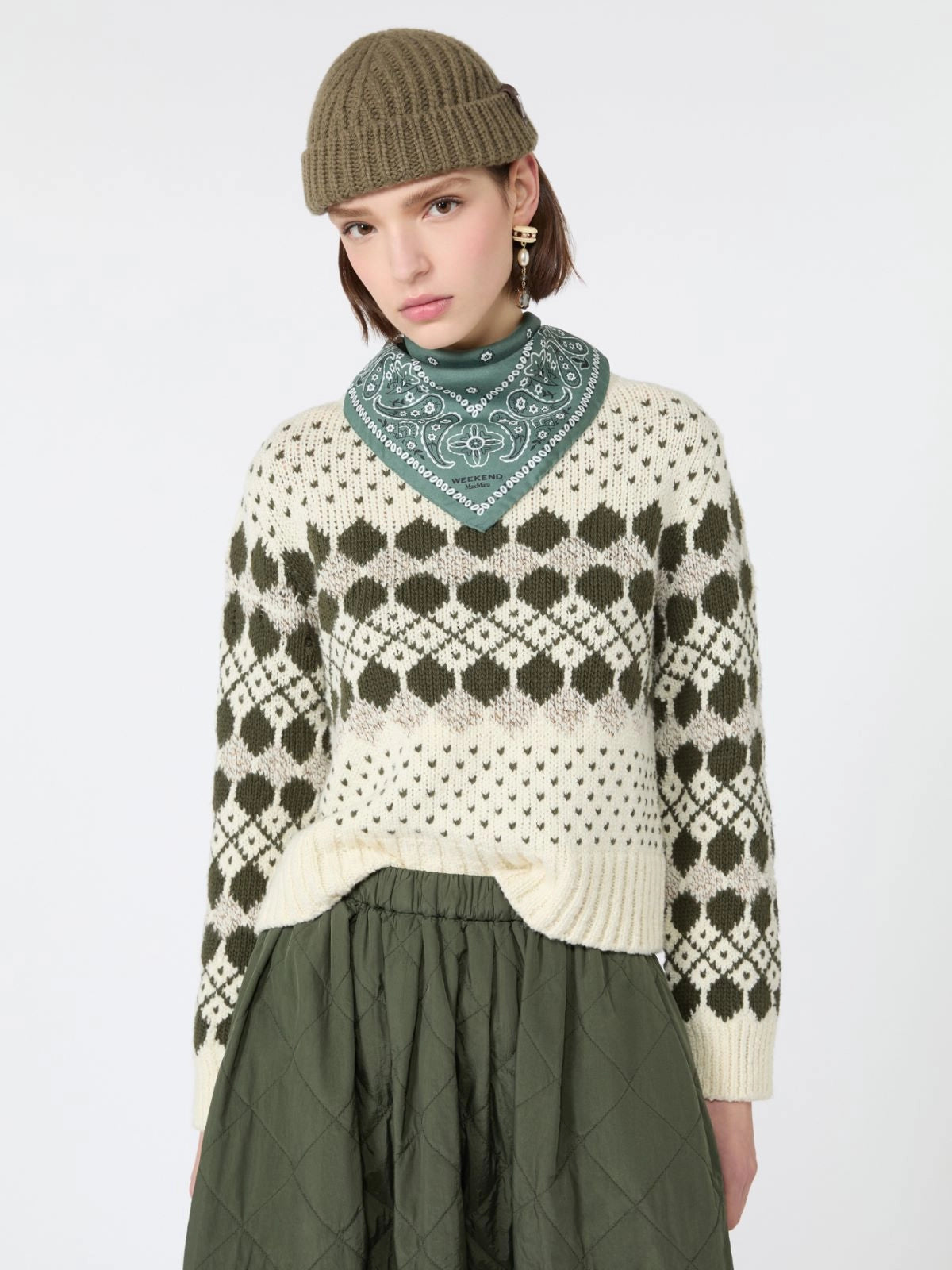 WKD-262536624 WKDRANCH KHAKI GEOMETRIC TOP