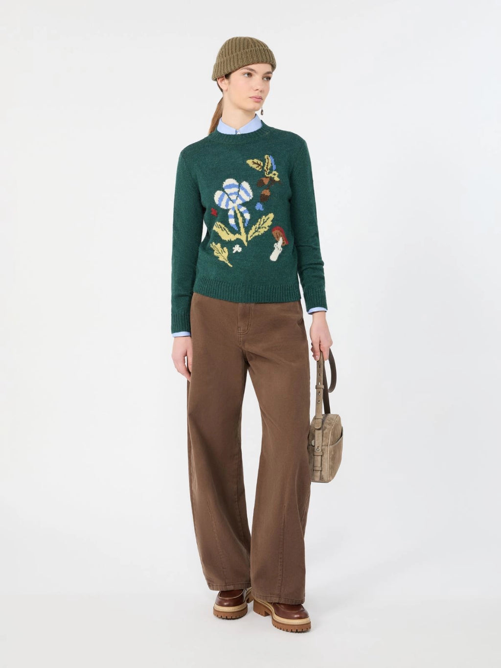 WKD-262536627 WKDNITRA GREEN EMBROIDERED TOP