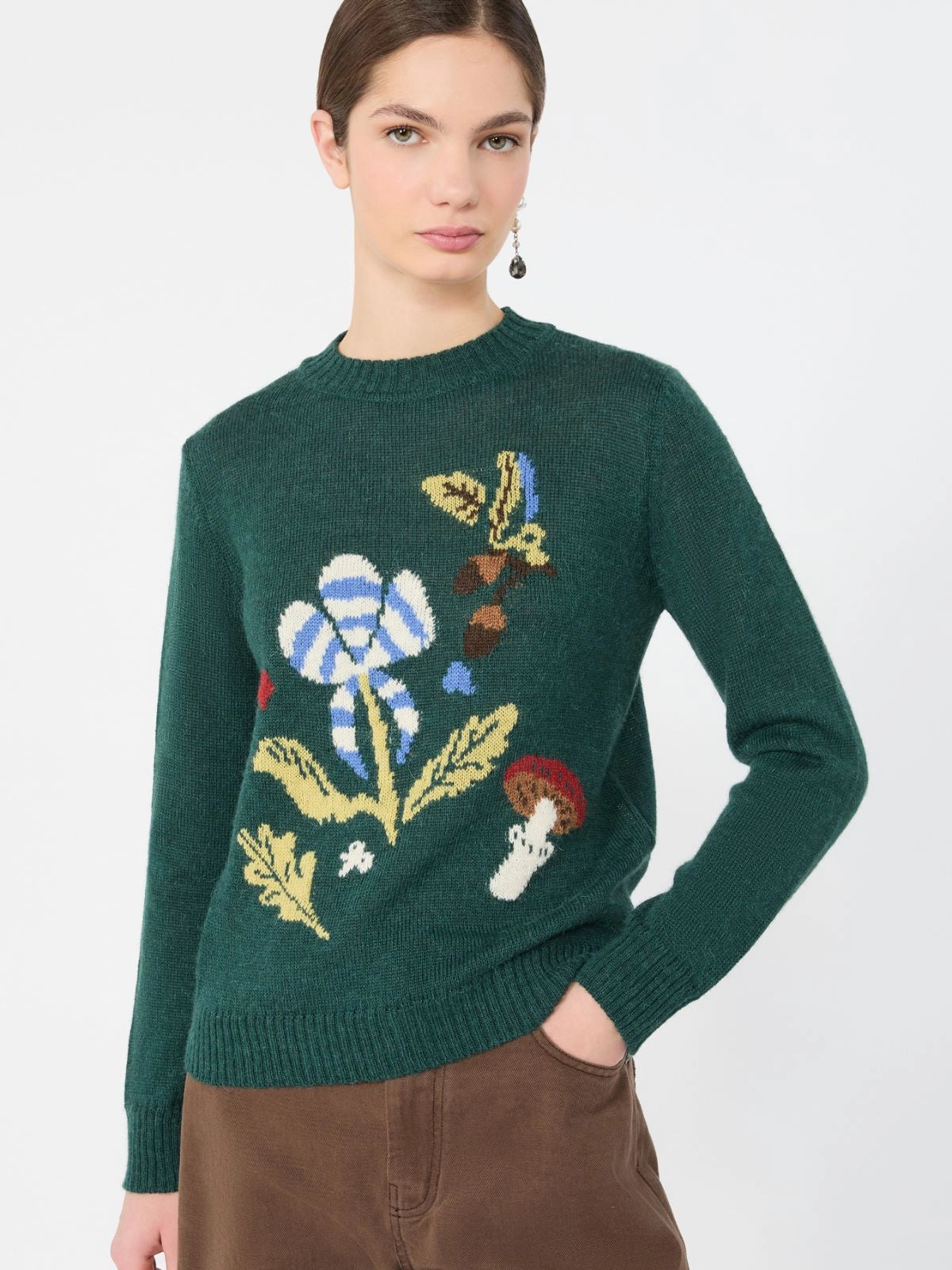 WKD-262536627 WKDNITRA GREEN EMBROIDERED TOP