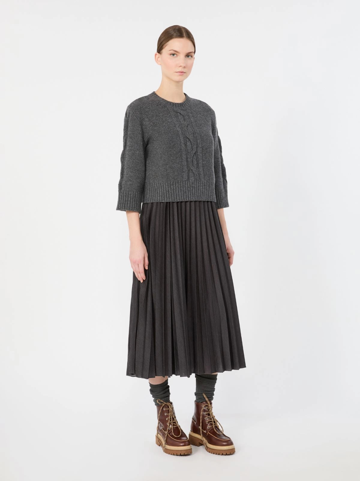 WKD-262539601 WKDCALCO GREY WOOL&JERSEY DRESS