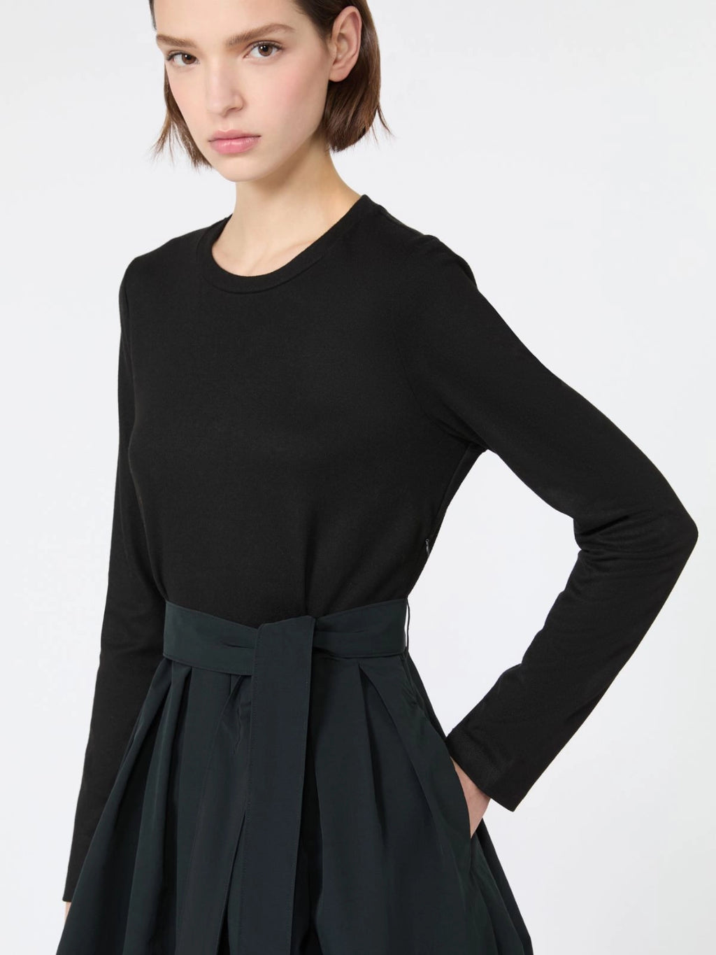WKD-262562604 WKDCARIOCA BLK JERSEY TAFFETA DRESS
