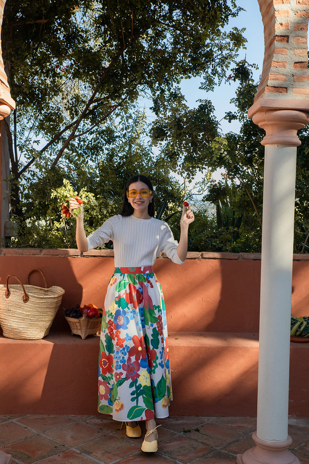 TEA-WT-360 FLORAL LARGE FLOWER PRINT SKIRT
