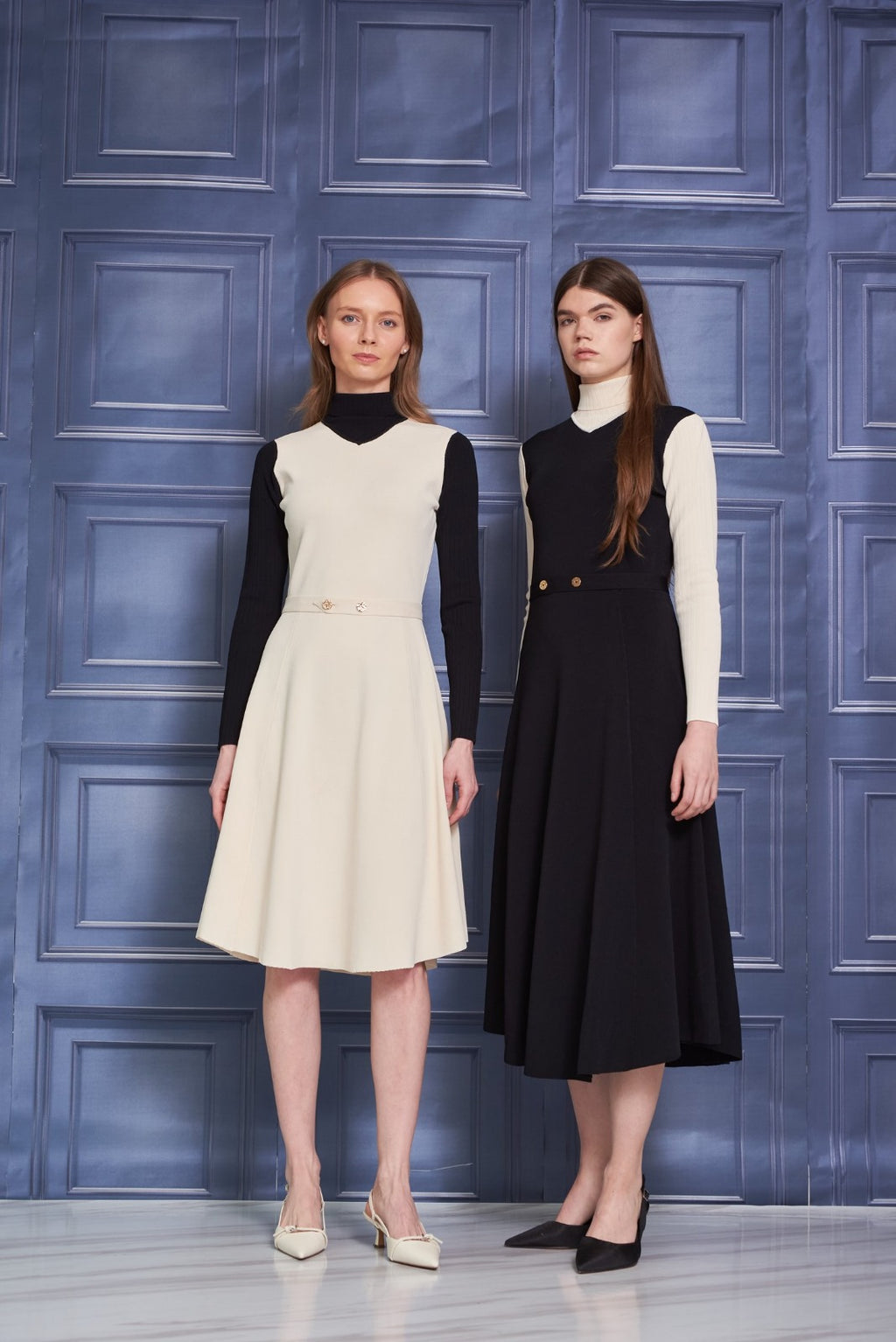 ROP-RPW2512 BLACK&BEIGE CONTRAST DRESS