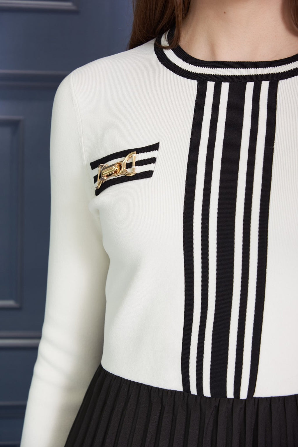 ROP-RPW2511 WHITE&STRIPE DRESS
