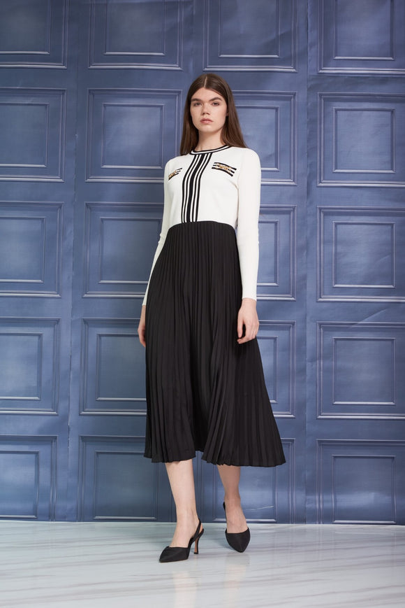 ROP-RPW2511 WHITE&STRIPE DRESS